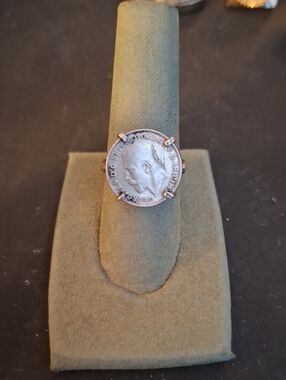 Antique 1921 3 P Sterling Silver Coin Ring - King George Vth